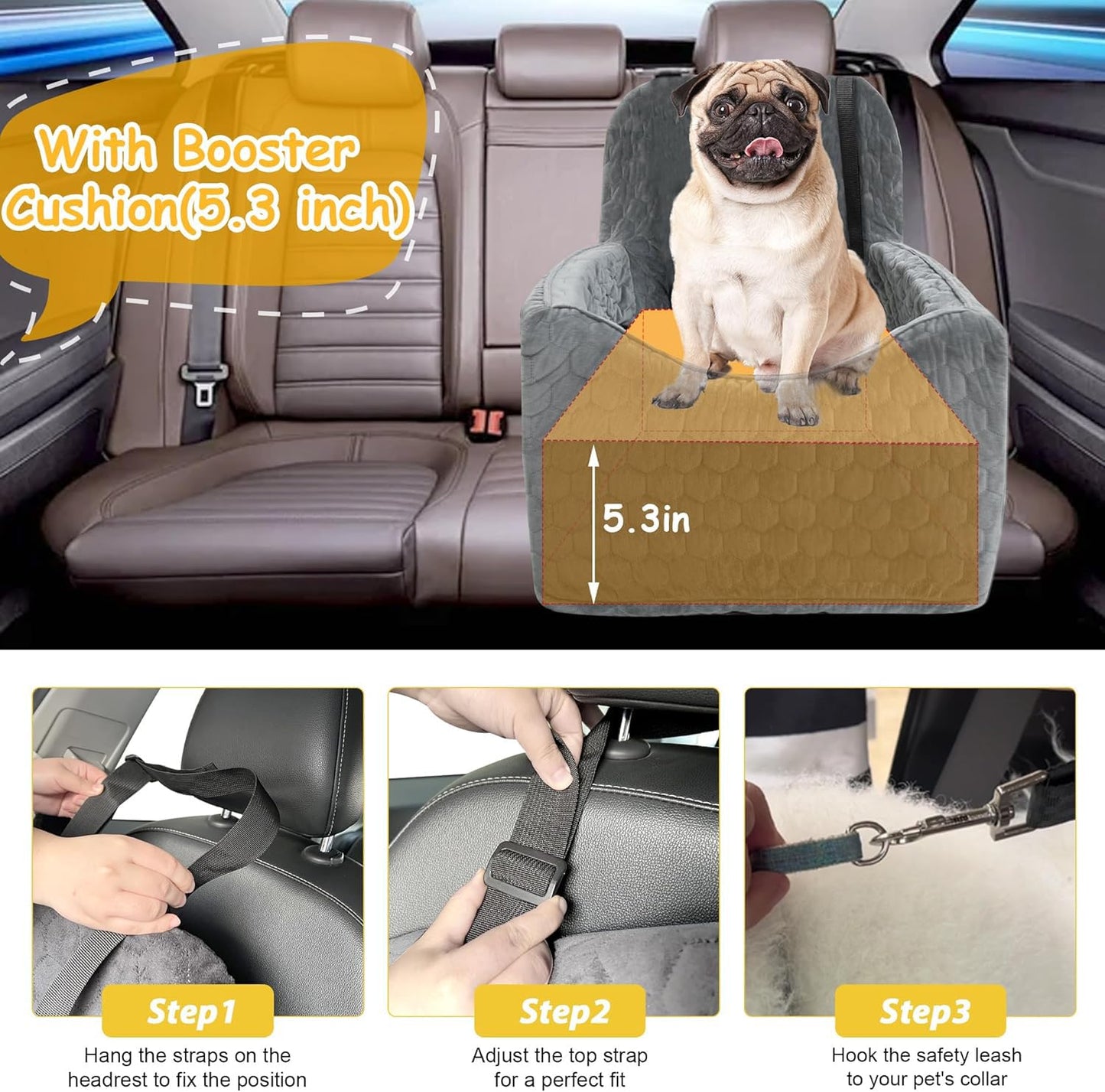 Travel Dog Car Seat for Dogs up to 35 lbs – Gray