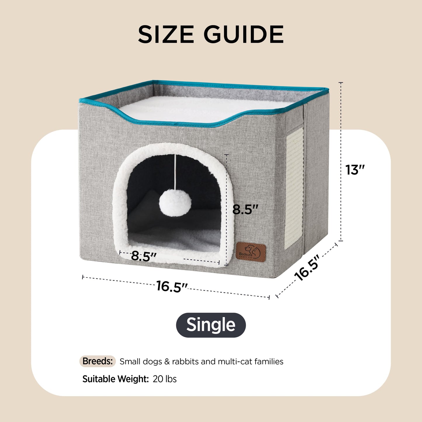 Bedsure Large Cat Cave Bed with Hanging Ball – Grey