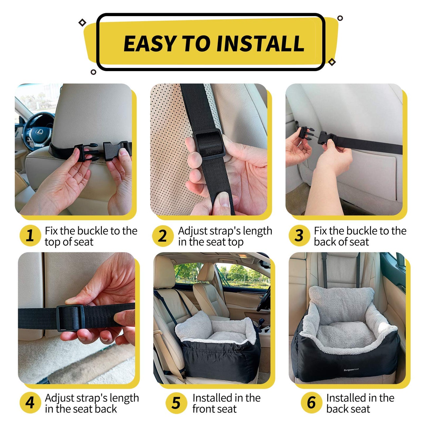 BurgeonNest Pet Car Seat for Dogs up to 25 lbs