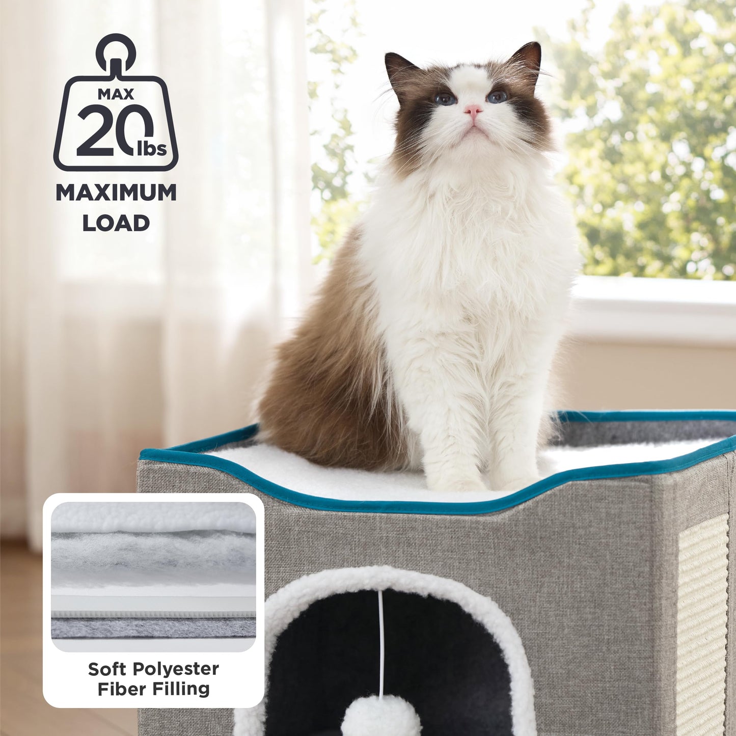 Bedsure Large Cat Cave Bed with Hanging Ball – Grey
