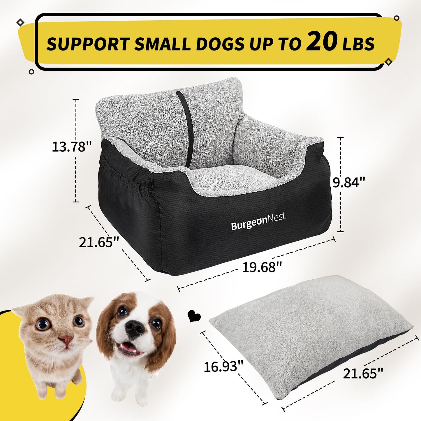 BurgeonNest Pet Car Seat for Dogs up to 25 lbs