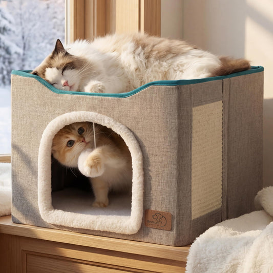 Bedsure Large Cat Cave Bed with Hanging Ball – Grey