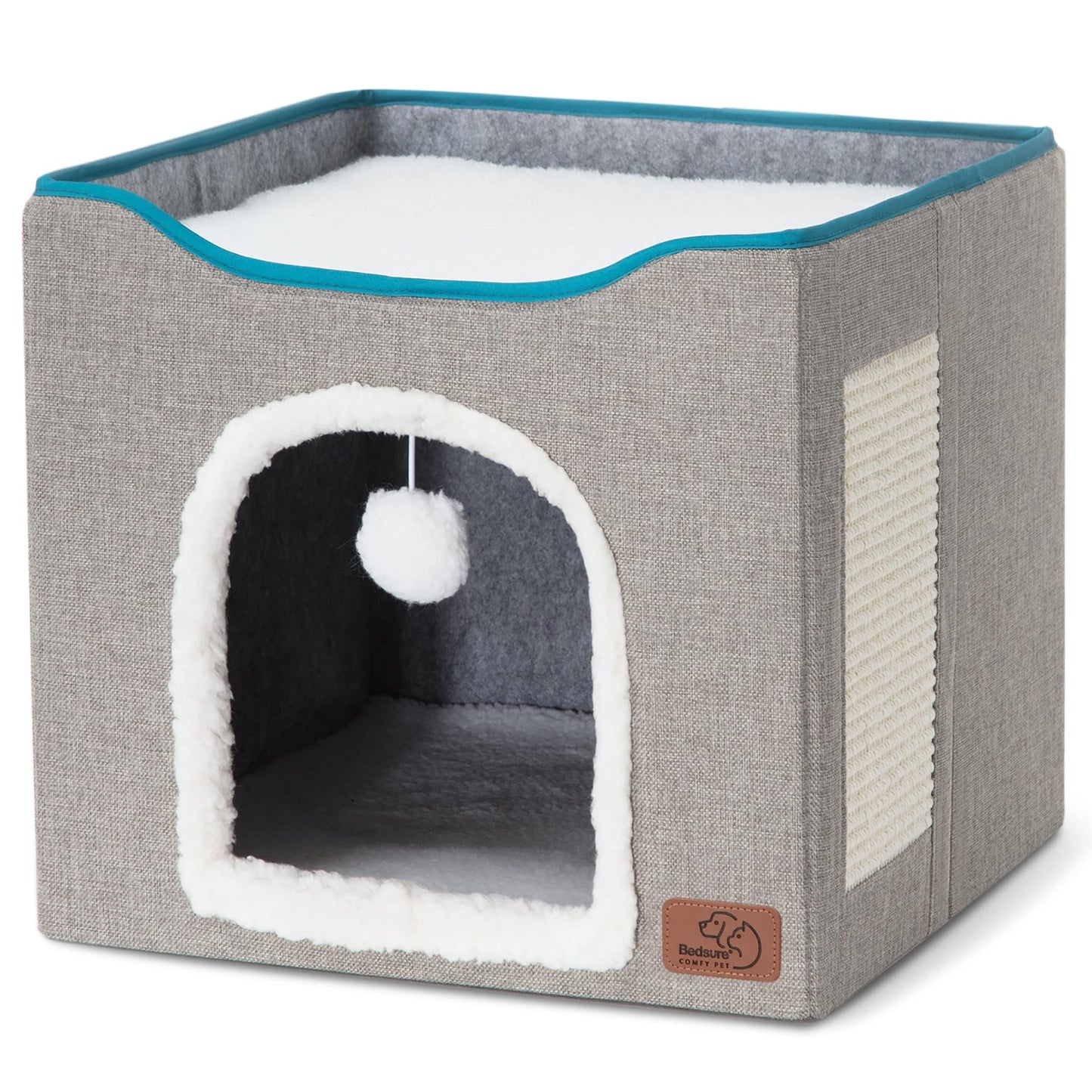 Bedsure Large Cat Cave Bed with Hanging Ball – Grey