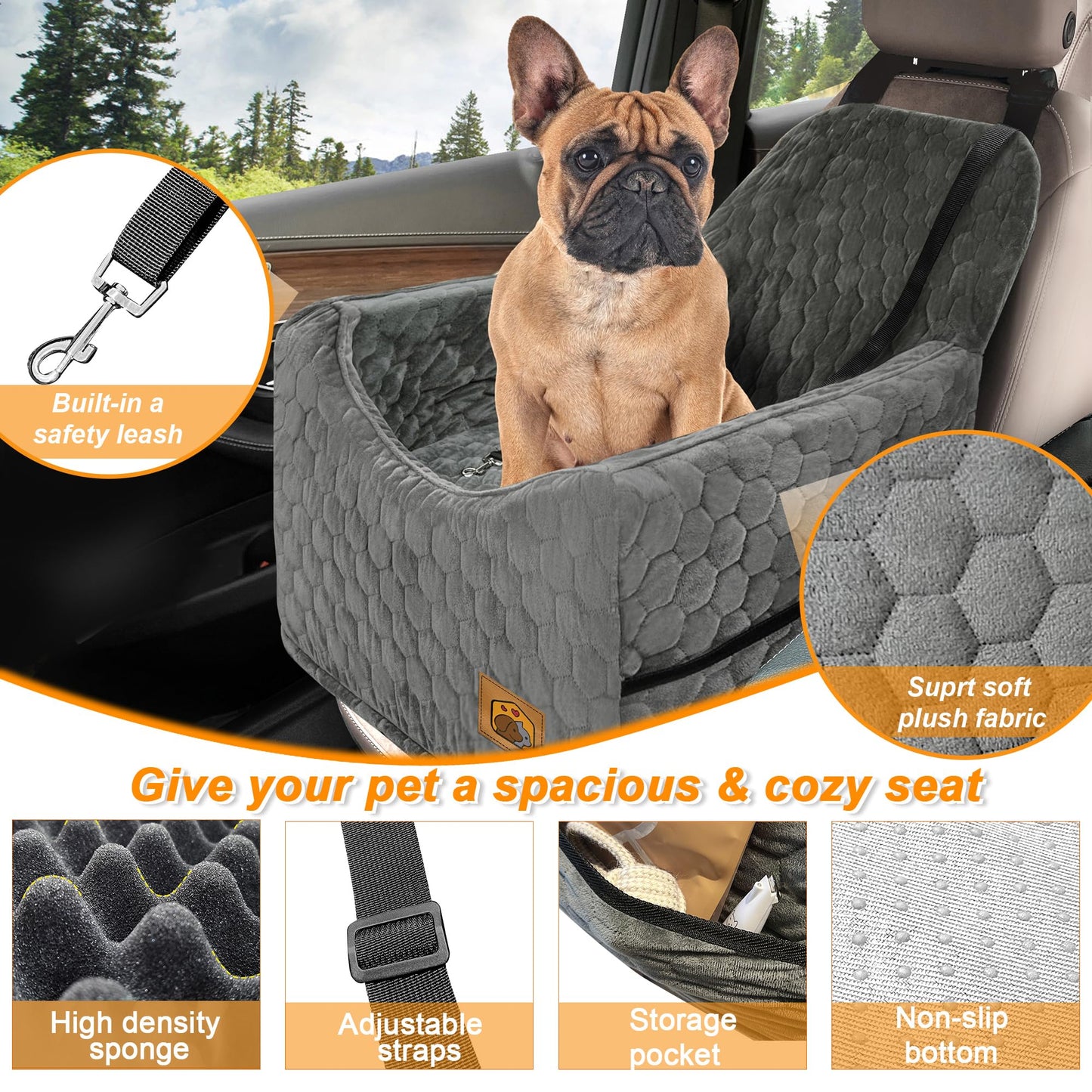 Travel Dog Car Seat for Dogs up to 35 lbs – Gray